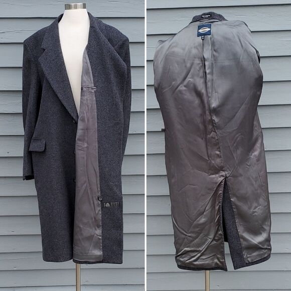 Vintage 80s Retro Preppy Acadamia Charcoal Gray Wool Long Mens Trench Coat XL - Picture 4 of 7